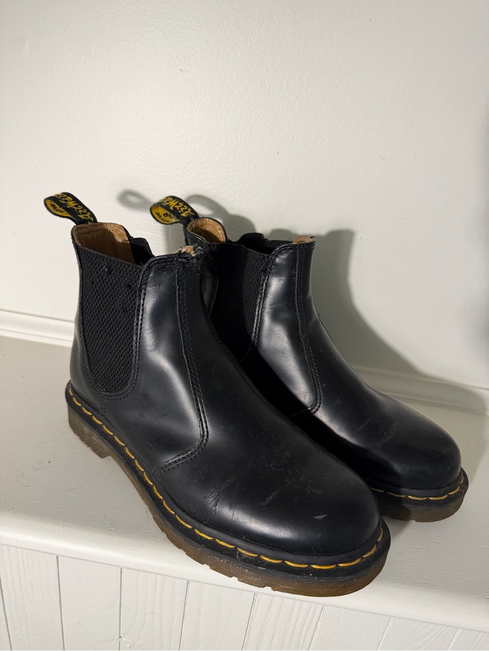 Dr. Martens Black Leather Chelsea  Boots with Yellow Stitching